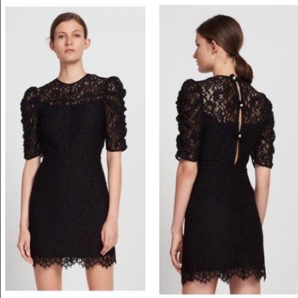 Sandro Paris black lace puff sleeve Chelsea dress